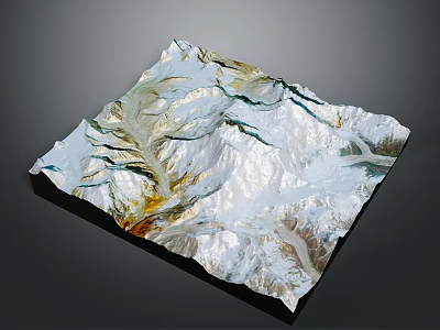 3D Mountainous Terrain Model With Snow Covered Peaks Green Valleys And Golden Ridges 3d model