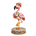 Pink Flamingo Art Installation With Hat Floral Wreath Standing On One Leg Pedestal Base