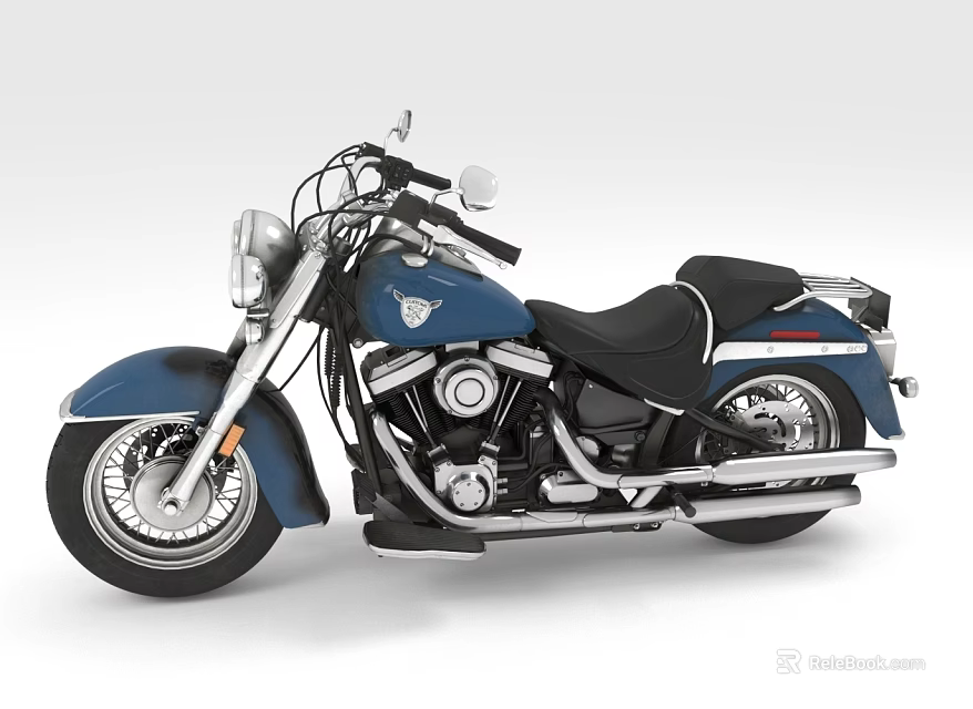 Blue Classic Motorcycle With Chrome Details And Black Seat 3d model 