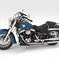 Blue Classic Motorcycle With Chrome Details And Black Seat