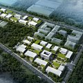 Modern Industrial Factory Building With Glass Windows Multi Storey Structure Greenery And Parking Area