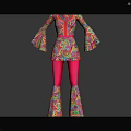Vibrant Pink Paisley Print Outfit With Bell Sleeves And Flared Pants Design