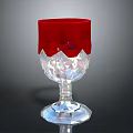 Transparent Crystal Stemmed Goblet With Red Rim And Faceted Design