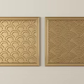 Elegant Golden Carved Square Decorative Panels Featuring Intricate Wave Patterns 3d model