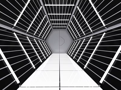 Modern Office Hallway With Linear Design LED Lighting Sleek Floors And Geometric Wall Panels 3d model