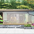 Modern Indoor Wooden Pergola Design With Large Windows Steps And Wooden Shelves