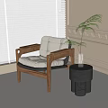 Leisure Chair With Wooden Frame Beige Cushion Side Table Green Plant Sunlit Room