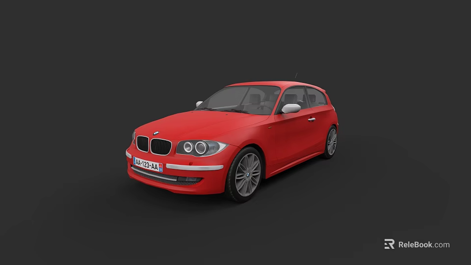 Red BMW Hatchback Exterior Design On Dark Background With Sleek Body 3d model