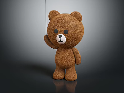 Brown Teddy Bear Plush Toy Decor On Kids Wooden Chair Furniture Piece 3d model