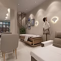 Modern Beauty Salon Interior Design With Comfortable Seats Decorative Paintings Green Plants And Wavy Walls