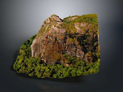 Wood And Stone Natural Formation With Lush Green Vegetation On Rocky Terrain 3d model