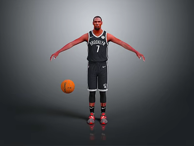 Brooklyn Nets Basketball Player In Black Number 7 Jersey With Red Shoes And Basketball 3d model