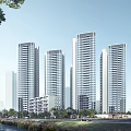Modern High Rise Residential Buildings With Glass Facades And Green Surroundings
