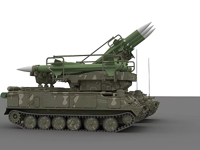 Military Green Camouflage Armored Tank Equipped With Missile Launcher And Tracks 3d model
