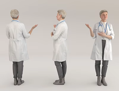 Senior Woman Doctor Wearing White Lab Coat With Stethoscope In Different Poses 3d model