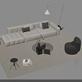 Modern White L Shaped Sofa with Grey Cushions and Black Round Coffee Table Set 3d model