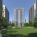Modern High Rise Residential Building With Spacious Lawn And Lush Surrounding Trees