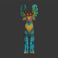 Colorful Deer Like Mythical Creature With Large Plant Coral Antlers Turquoise Body Yellow Orange Markings