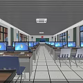 School Computer Classroom Equipped With Multiple Desktop Computers Large Interactive Whiteboard And Bright Windows 3d model