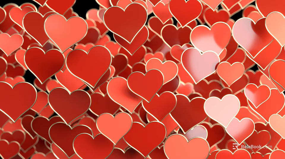 Red And Pink Heart Shapes Pattern For Romantic Background Design 3d model 