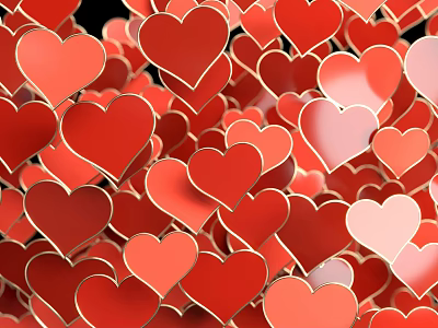 Red And Pink Heart Shapes Pattern For Romantic Background Design 3d model