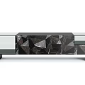 Contemporary Sideboard With Marble Geometric Panels Glass Doors And Black Frame