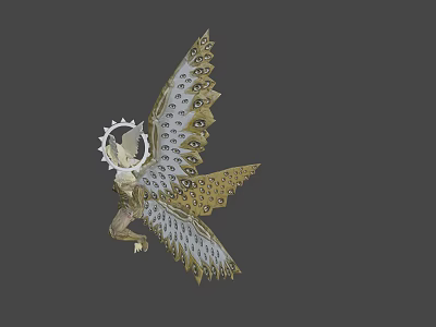 Game Fantasy Character With Intricate Patterned Wings And Gear Shaped Headpiece 3d model