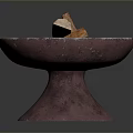 Decorative Copper Bowl With Stacked Wood Logs On Textured Base And Metallic Finish