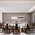 Elegant Private Dining Room Interior With Round Dining Table Chairs And Calligraphy Artwork 3d model