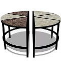 Round Coffee Table With Black Metal Legs And Segmented Marble Top Design 3d model