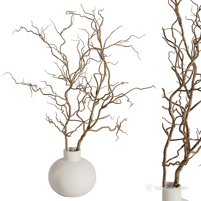 White Vase Decorated With Natural Dry Branches for Modern Home Interior Decoration 3d model 