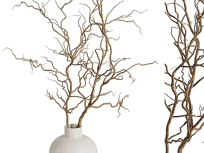 White Vase Decorated With Natural Dry Branches for Modern Home Interior Decoration 3d model