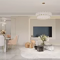 Elegant Modern Living Dining Room Interior With Sofa Dining Table And Chandelier 3d model