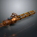 Multi Barrel Bronze Metal Weapon with Rotating Barrels and Mechanical Handle for 3d model