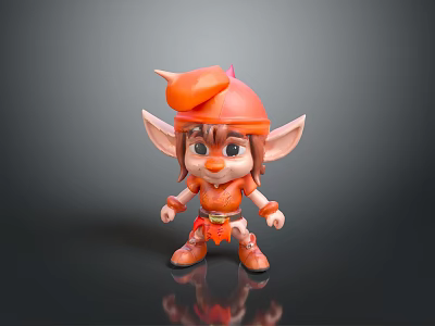 Cute Fantasy Elf With Orange Outfit Pointed Hat And Big Ears 3d model