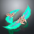 Wing Shaped Glowing Green Bladed Weapon With Golden Decor And Gemstone