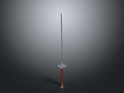 Traditional Weapon Sword With Red Hilt Blue Guard And Slender Blade 3d model