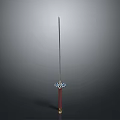 Traditional Weapon Sword With Red Hilt Blue Guard And Slender Blade