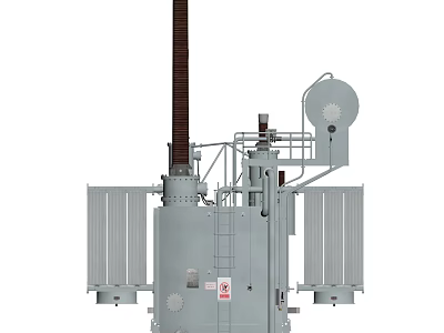 Industrial Transformer With Heavy Duty Metal Structure Silver Radiators Pipes And Ladder 3d model