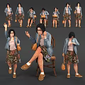 Woman In Blue Denim Jacket Pink Top Floral Skirt With Brown Handbag In Various Poses