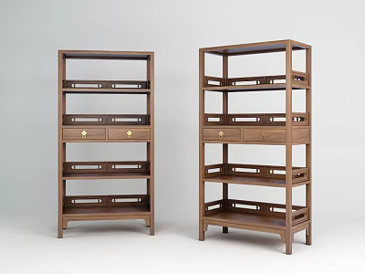 Classic Wooden Bookcases With Multiple Shelves And Drawers Simple Design For Home Library 3d model