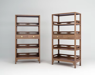 Classic Wooden Bookcases With Multiple Shelves And Drawers Simple Design For Home Library 3d model