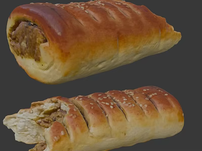 Golden Brown Meat Filled Pastry Roll With Sesame Seeds And Savory Filling 3d model