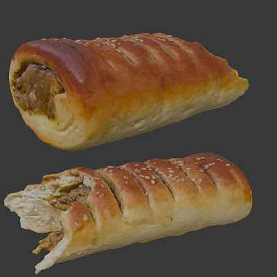 Golden Brown Meat Filled Pastry Roll With Sesame Seeds And Savory Filling 3d model