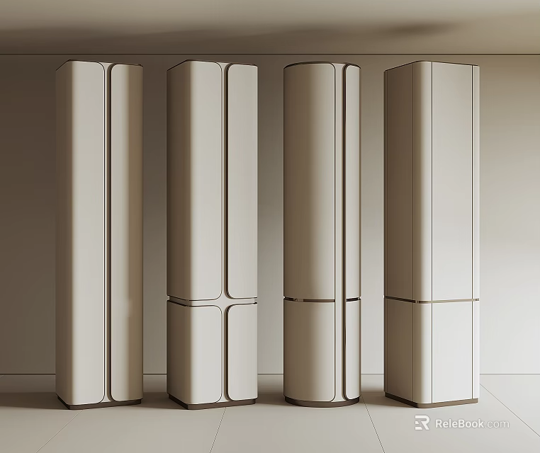 Modern Beige Columns With Geometric Line Details And Light Wall Floor 3d model