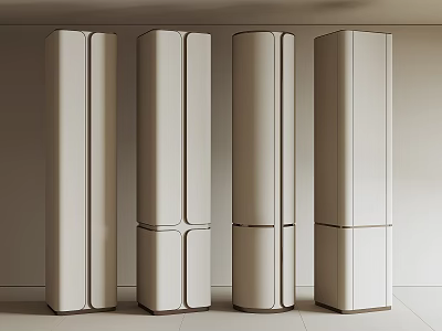 Modern Beige Columns With Geometric Line Details And Light Wall Floor 3d model