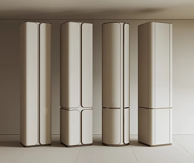 Modern Beige Columns With Geometric Line Details And Light Wall Floor 3d model