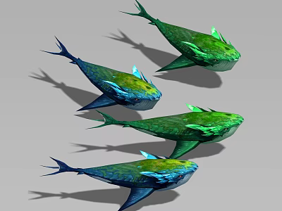 Colorful Green And Blue Fish With Unique Fins Tails 3D Modeled Design 3d model