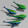 Colorful Green And Blue Fish With Unique Fins Tails 3D Modeled Design