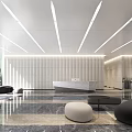 Modern Reception Desk Lobby Interior With Marble Floor Linear Lights And Seating Area 3d model
